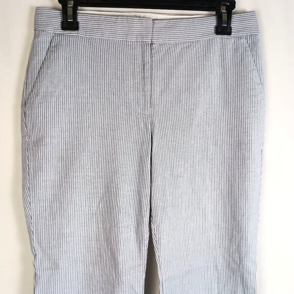 Talbots Cropped Seersucker Pants 6 Petite Light Blue Stripe Stretch Summer - Picture 2 of 8